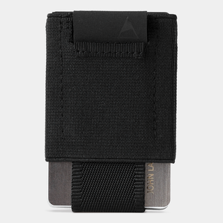 NOMATIC Wallet in black, front view with cards partially pulled from the slot