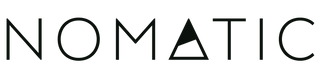 The wordmark 'NOMATIC' in thin black sans-serif lettering on a white background, with a stylized triangle inside the letter A.